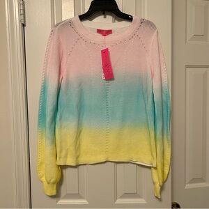 Lilly Pulitzer Ritzanna Cotton Sweater Resort Ombre Yellow Spraydye Size Medium